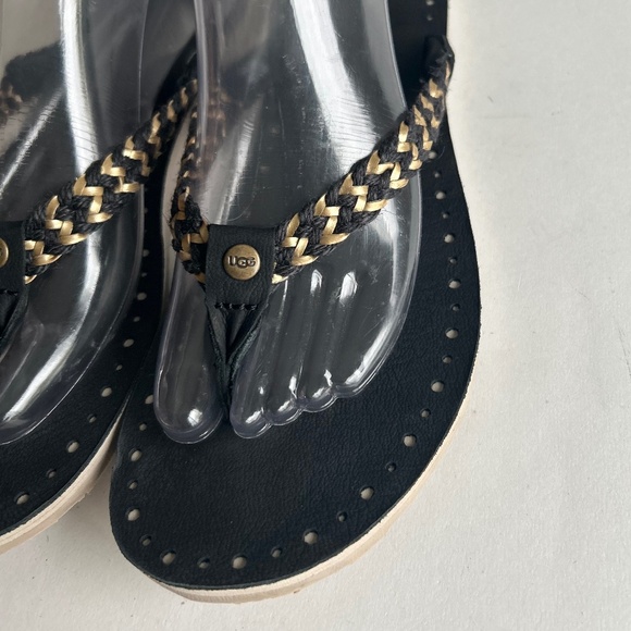 UGG Black Gold Textile Leather Rubber Outsole Flip Flops size 10 - Picture 6 of 14
